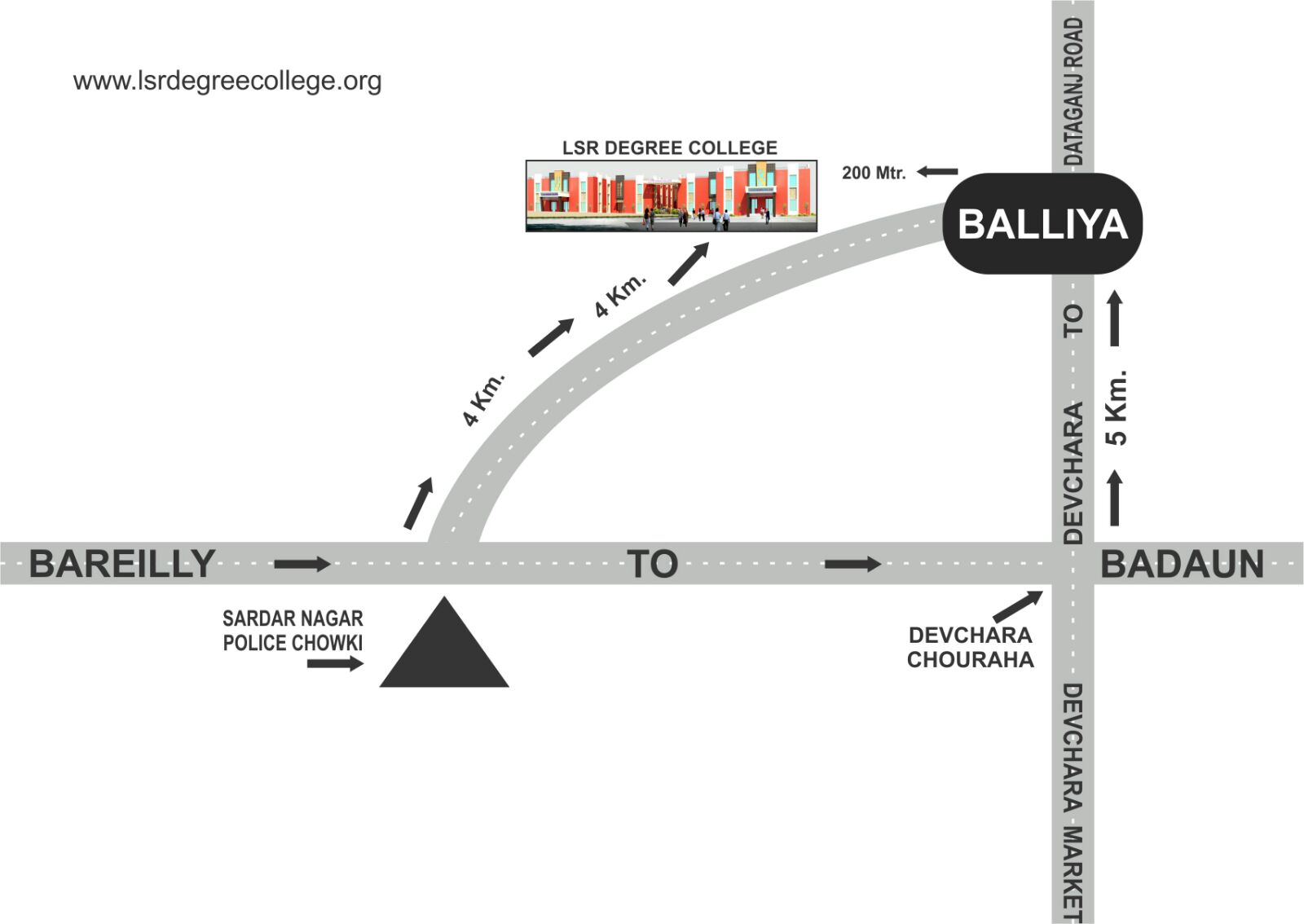 Route Map to LSR Degree College, Balliya, Bareilly